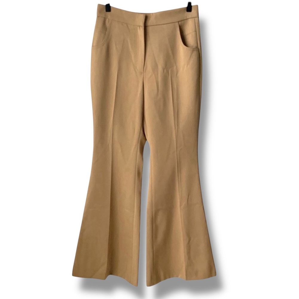 NWT LVIR Big Bell Bottom Pants High Waist Flare Wool Blend Office Beige Medium - Picture 3 of 9